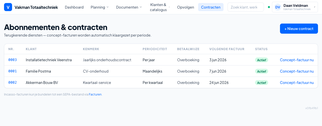 Onderhoudscontracten die zichzelf factureren.